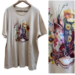Bella Canvas Western Boots Flower Graphic Short Sleeve Tee Shirt Plus Size 2X